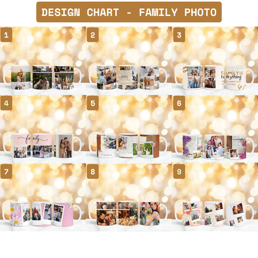 Custom Family Photo 11 oz Mugs – Choose from 36 Unique Designs